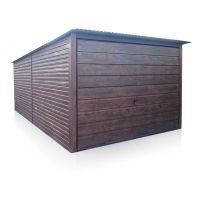Plechová garáž 3×5 so spádom strechy dozadu – brána výklopná