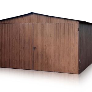 Plechový garáž 4×5 so sedlovou strechou vo farbe Orech Mat
