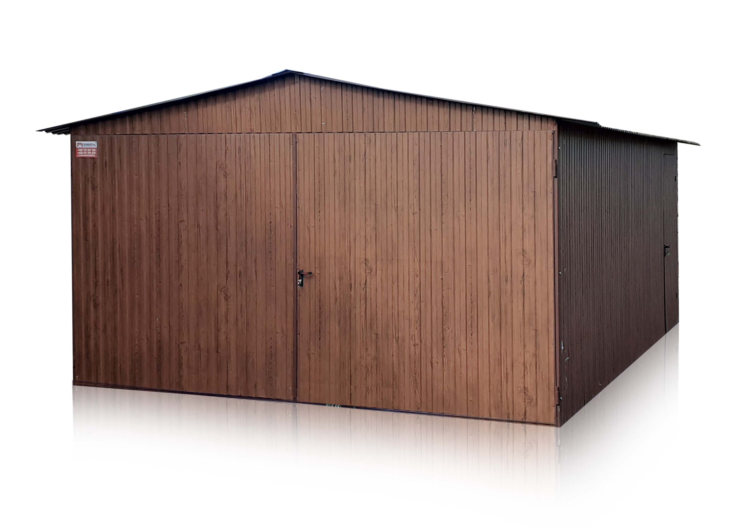 Plechový garáž 4x5 so sedlovou strechou vo farbe Orech Mat