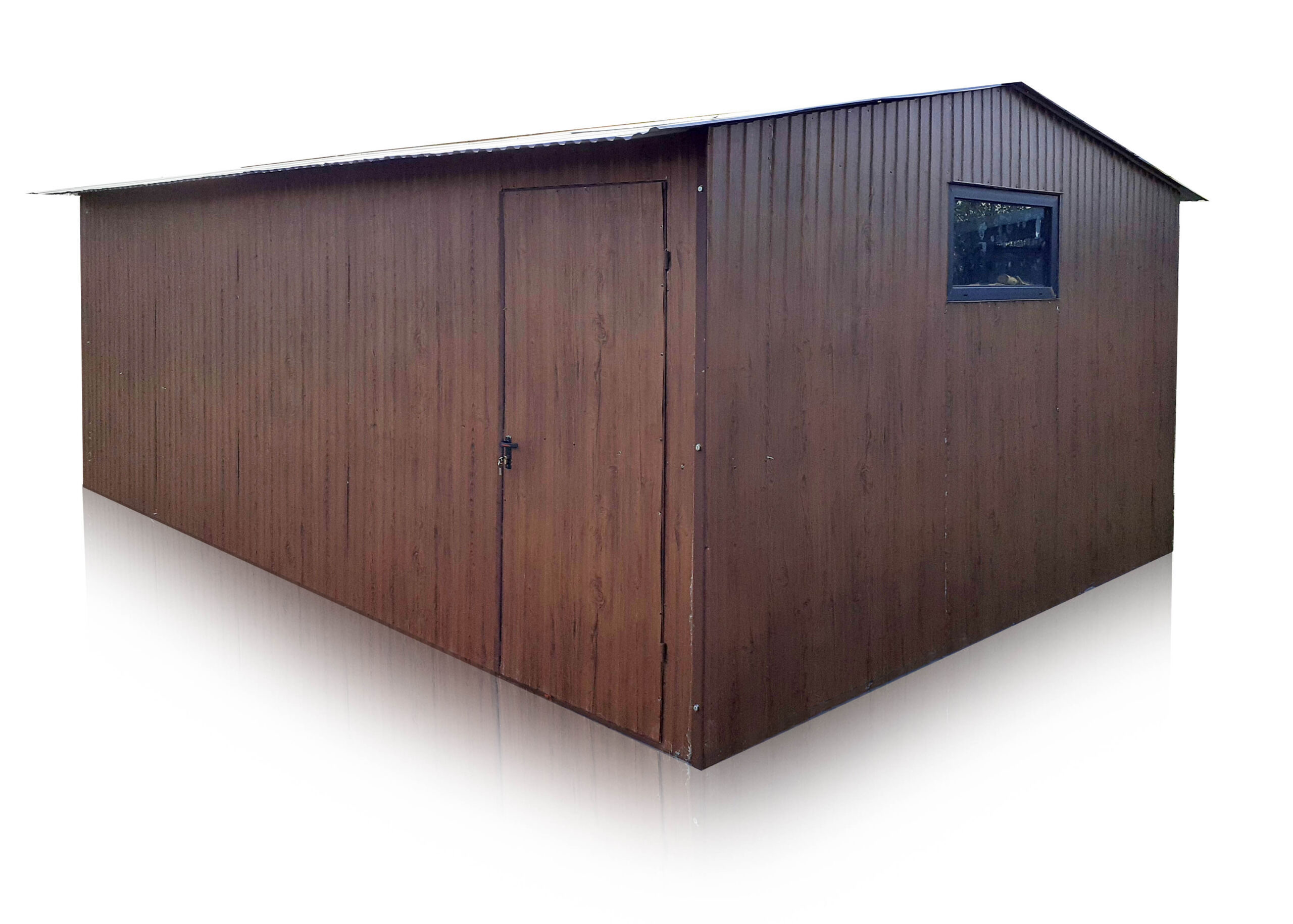 Plechový garáž 4x5 so sedlovou strechou vo farbe Orech Mat
