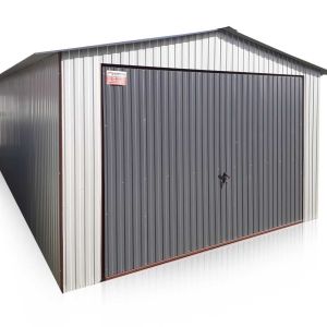 Plechová garáž 3,5x5m sedlová strecha – RAL 7035 – Farba brány RAL 7024