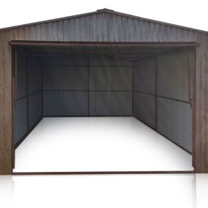 Plechová garáž 3,5x5m,tmavý orech,brána výklopná RAL9010