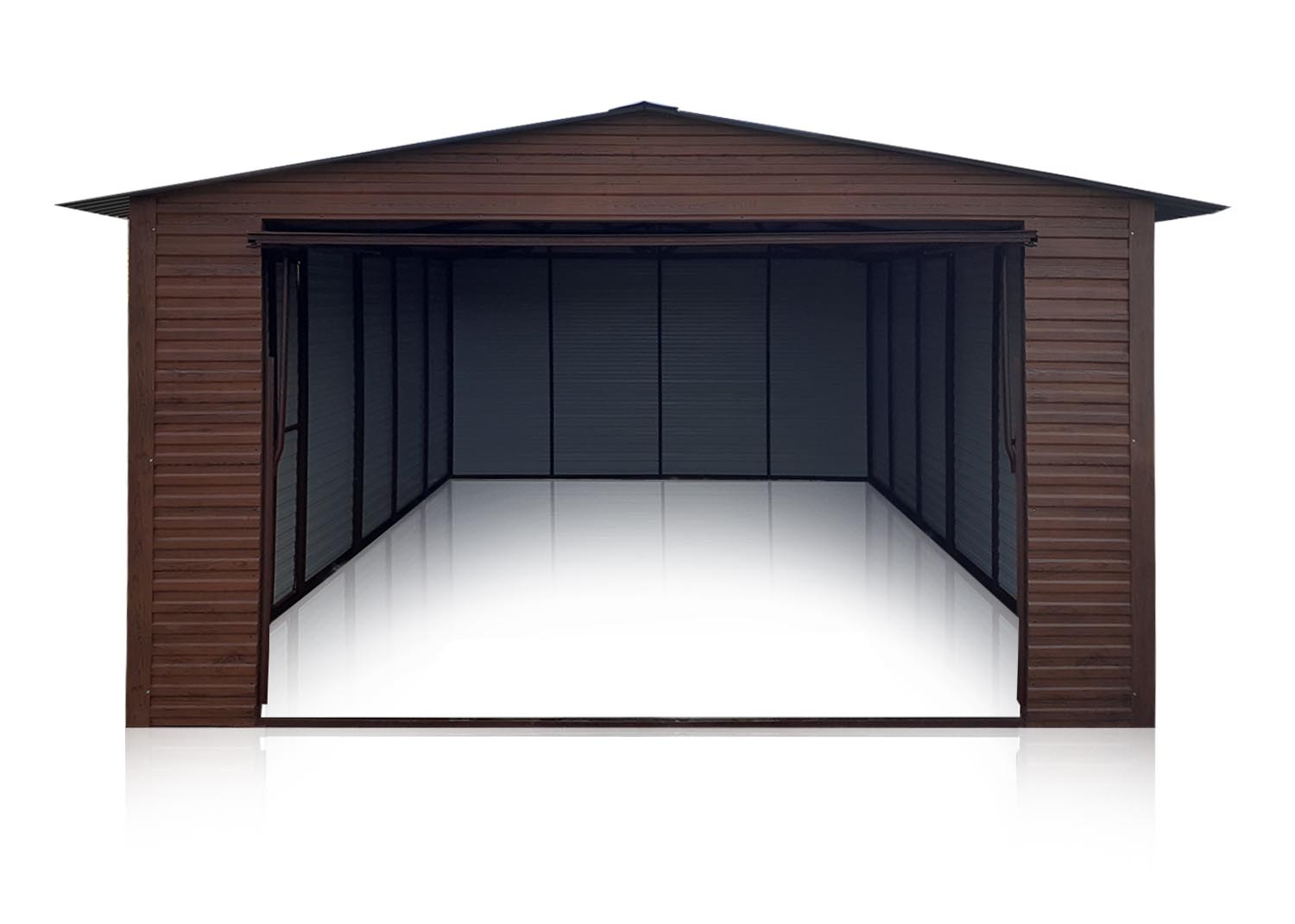 Eurostal - Plechová garáž 4x6m, orech tmavý