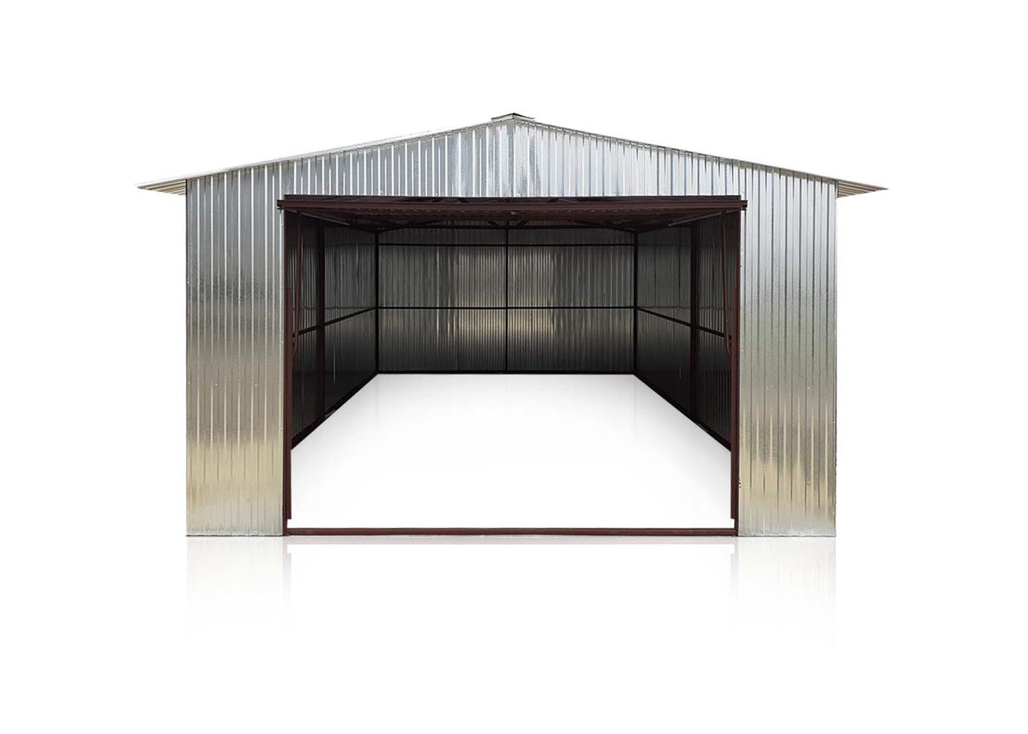 Plechová garáž 4x5m sedlová strecha-výklopná brána