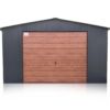Plechová garáž 5x6m, grafit RAL 7016, výklopná brána zlatý dub