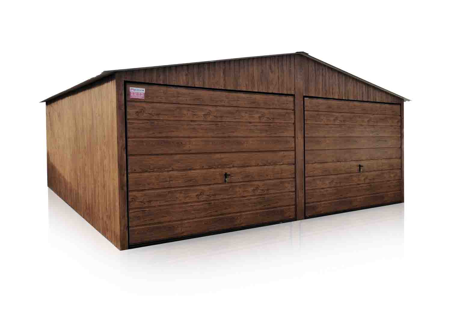 Plechová garáž 6×5m sedlová strecha – tmavý orech