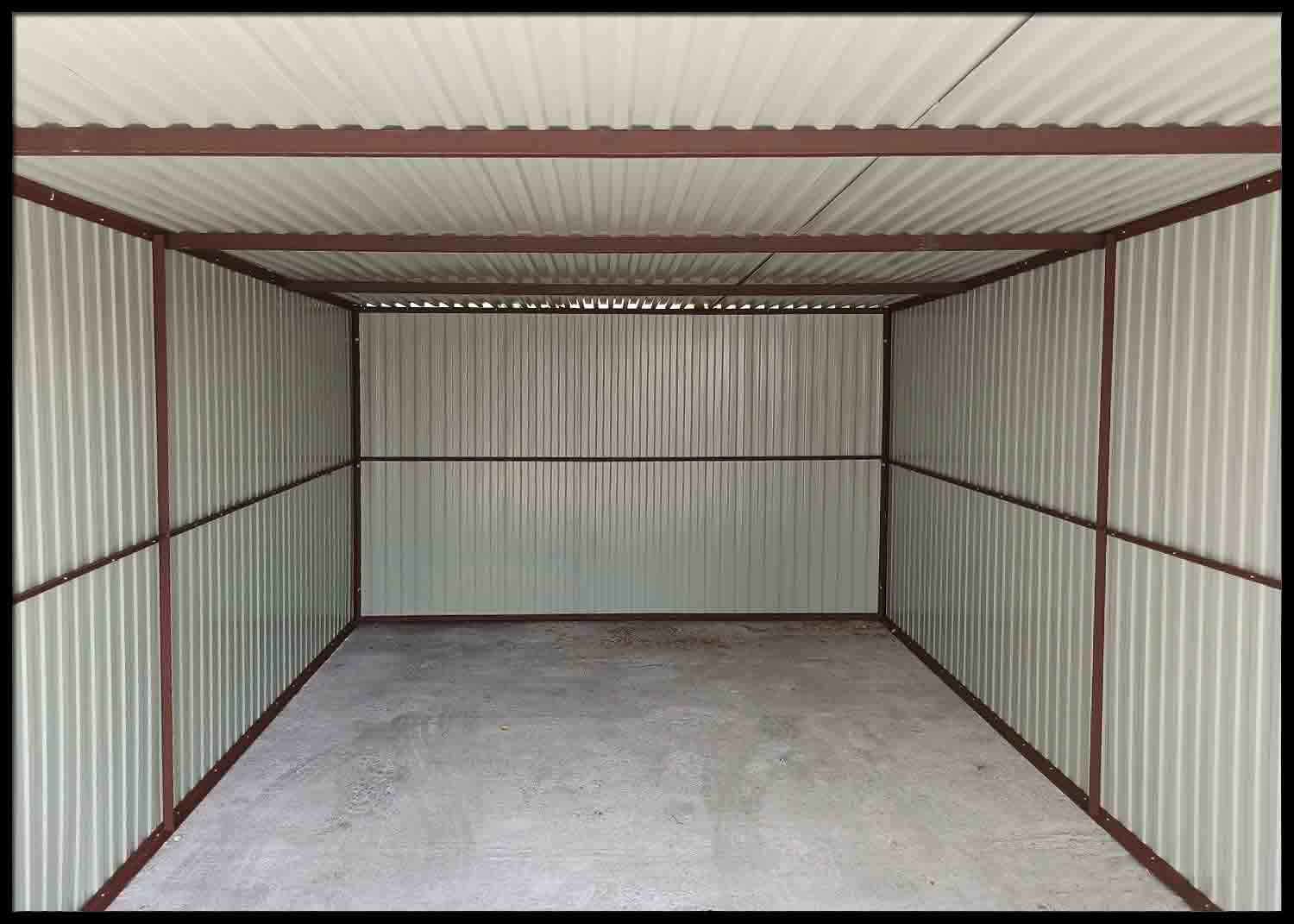 Plechová garáž 3×5 m, BTX 8017, brána dvojkrídlová – široký panel