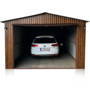 Plechová garáž 3,5 x 5 m so sedlovou strechou – imitácia dreva