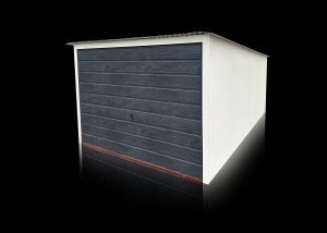 Plechová garáž 3x5m, biela matná, brána grafit - štruktúra dreva